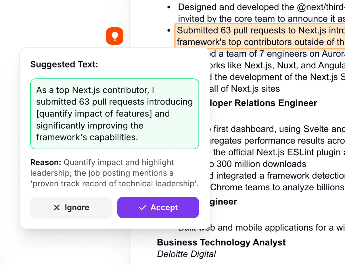 Job optimization interface showing URL input and resume analysis