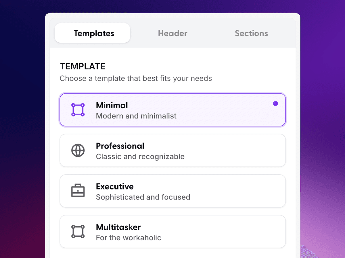 Professional templates